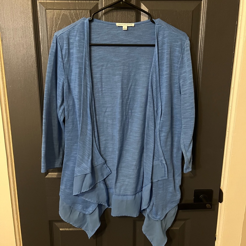 Notations Women's Light Blue Open Front Cardigan